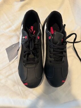 Puma Womem Black Sneakers with White Stripe and Pink Accents
